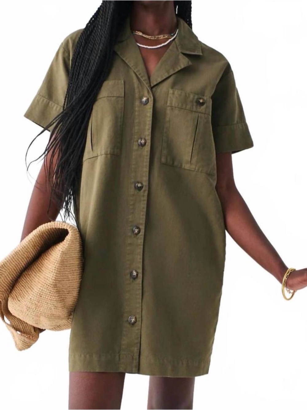 FAHERTY Palos Verdes Shirt Dress in Military Olive Linen Blend Size M EUC